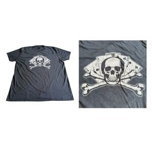 Anvil Lightweight Skull & Crossbones Poker Player Tee Shirt T-Shirt Gray Sz 2XL